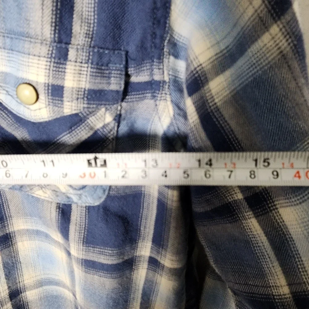 Ariat Retro Fit Plaid Western Snap Button Long Sleeve Shirt‎ L Boy Kid Blue